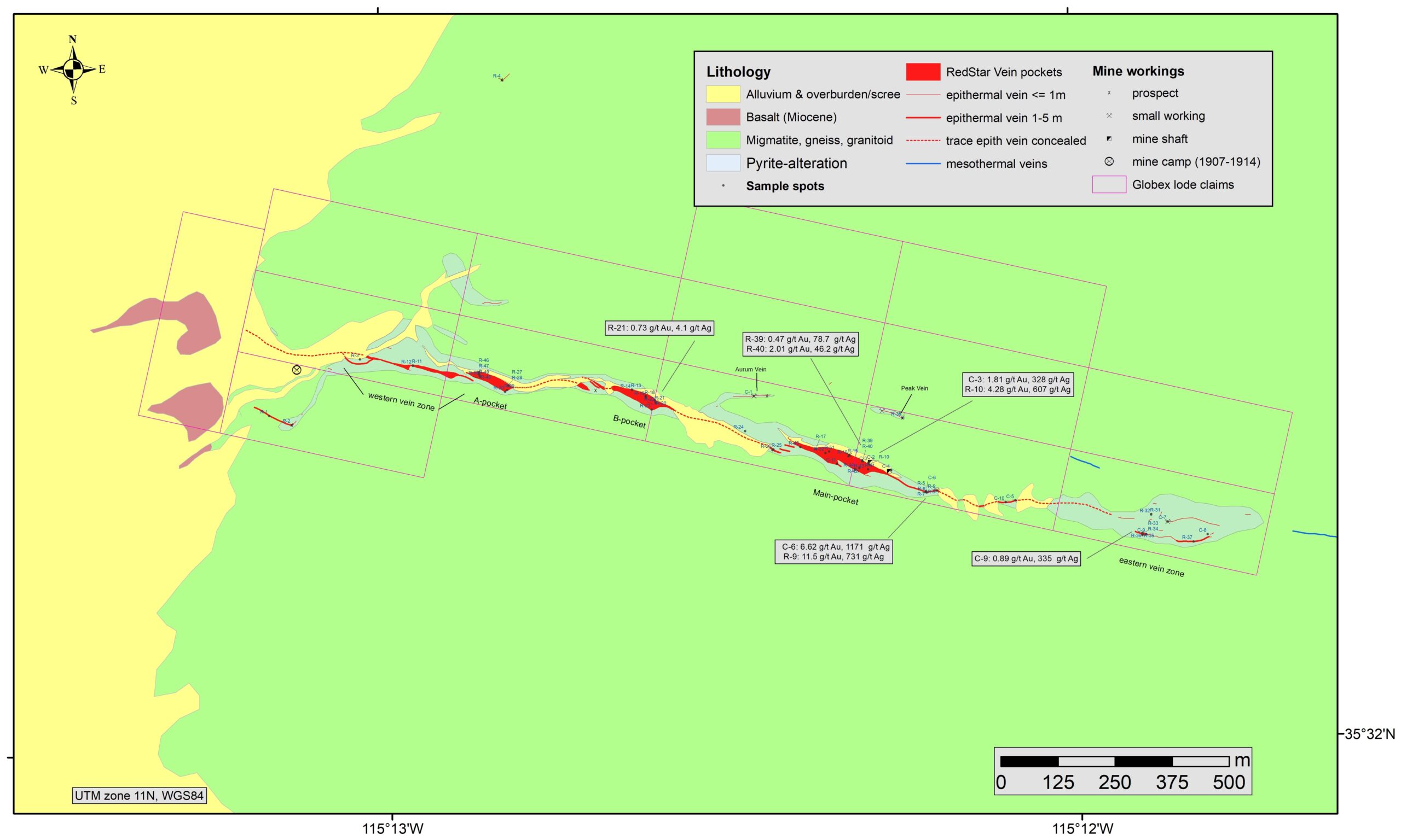 Geology-sample-locations-Red-Star-veinB1red-scaled